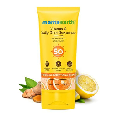 Mamaearth Vitamin C Daily Glow Sunscreen With Vitamin C & Turmeric For Sun Protection & Glow | Spf 50 & Pa++++ Protection | No White Cast | Lightweight & Non-Sticky | For All Skin Types | 80G X 2